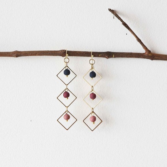 Upcycled Fabric Earrings -  3 Square - Picture 1 of 3